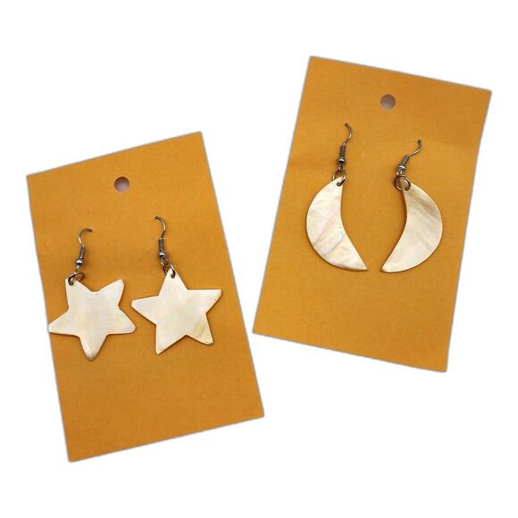 Moon & Stars Natural Seashell Dangle Earrings (2 pairs) - Picture 1 of 1